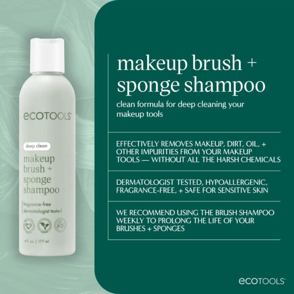 EcoTools Makeup Brush and Sponge Shampoo, Removes Makeup, Dirt, & Impurities From Makeup Brushes & Makeup Blending Sponges, Fragrance-Free, Vegan, & Cruelty-Free, 6 fl.oz./ 177 ml, 1 Count