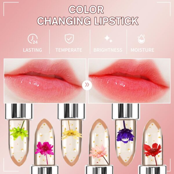 6 Packs Flower Jelly Lipstick Set Magic Temperature Color Change Lip Balm Long Lasting Moisturizer Lip Gloss Flower Jelly Lipstick Makeup Set (6PCS Set A)