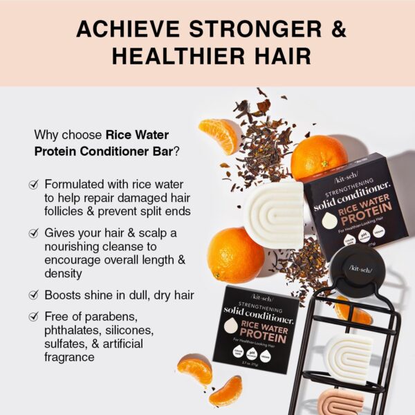 Kitsch Rice Water Shampoo & Conditioner Set - Solid Rice Water Shampoo & Conditioner Bar Soap for Hair Care, Strengthening & Nourishing Soap Bar, Paraben-Free & Sulfate-Free, Made in USA - 2pcs