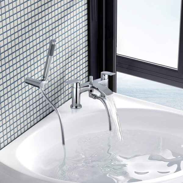 Hapilife Bath Mixer Taps Waterfall with Handheld Shower Head Bathroom Bathtub Tap with Shower Attachment Deck Mount Chrome Brass Tub Taps Monobloc Dual Lever