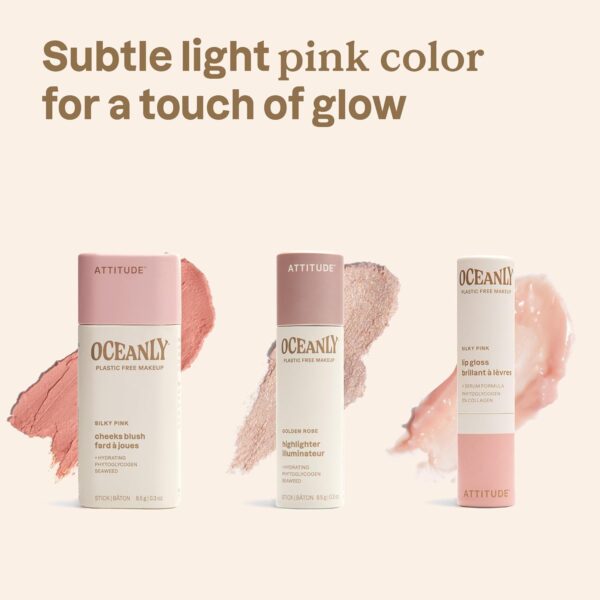 ATTITUDE Silky Pink Makeup Trio Set, EWG Verified, Titanium Dioxide-Free, Plastic-free, Plant and Mineral-Based Ingredients, Vegan Beauty Products, Set of 3 Makeup Sticks