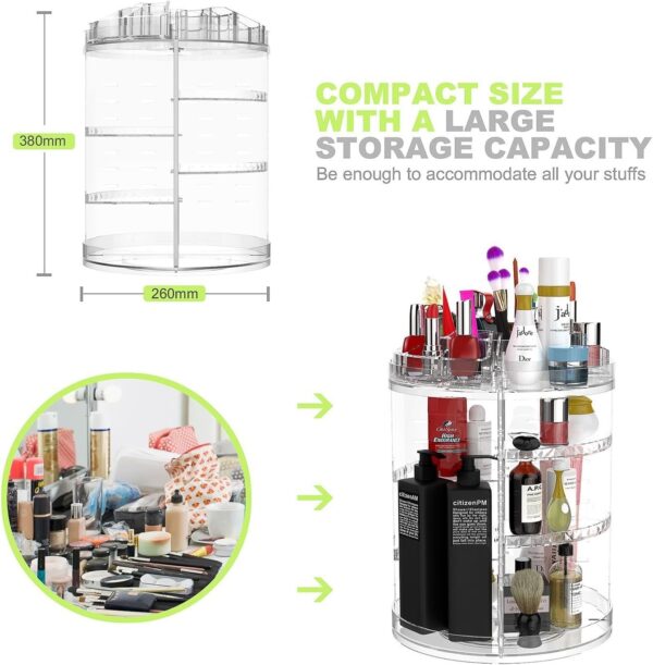 Boxalls Makeup Organiser Rotating -Plus Size, 8 Layer Large Capacity 360 Degree Cosmetics Organiser, Spinning Stand, Clear Skincare Makeup Carousel