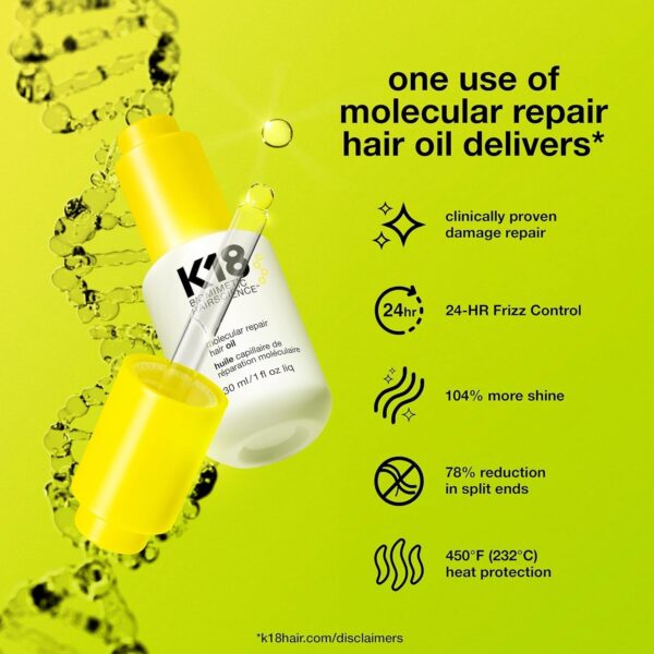 K18 Molecular Repair Hair Oil - Weightless Oil for Stronger, Healthier Hair, 30 ml