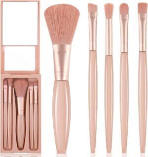 Travel Size Makeup Brushes, Soft Travel Makeup Brush Set Mini Make Up Brushes with Case & Mirror, Portable Makeup Brush Kit Eye Makeup Brushes Set, Complete Function Cosmetic Tools (Apricot)