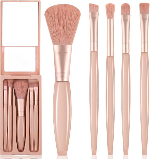 Travel Size Makeup Brushes, Soft Travel Makeup Brush Set Mini Make Up Brushes with Case & Mirror, Portable Makeup Brush Kit Eye Makeup Brushes Set, Complete Function Cosmetic Tools (Apricot)