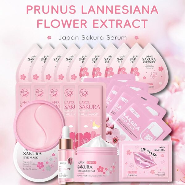Sakura Skin Care Sets & Kits, Skin Care For Teenage Girls, Skin Care Set For Pamper Teenage Girls Gifts,Facial Kit,Skincare Set,Cleanser,Toner,Serum,Cream,Mud Mask,Eye Mask,Lip Mask,Sleep Mask(24PCS)