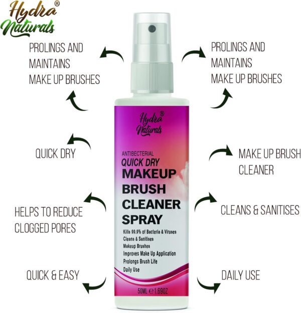 Makeup Brush Cleaner Spray Quick Dry Antibacterial & Antiviral Disinfectant Liquid Easy to Use & Long-Lasting Instant Ready to Use, Professional Grade 50ml