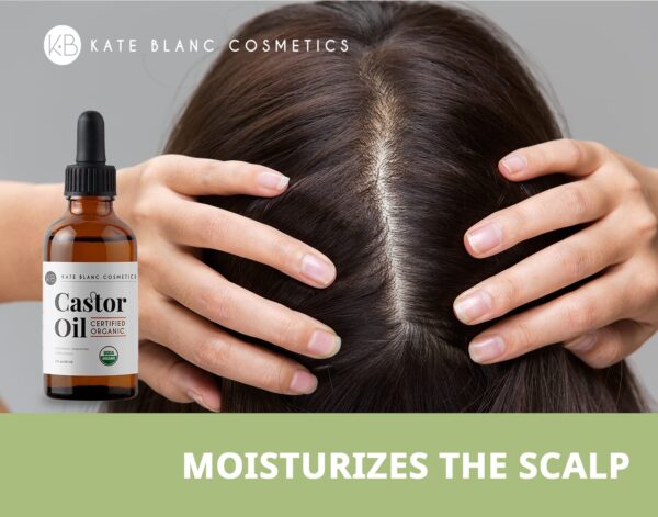 71gQ702hj1L._SL1500_.jpg Kate Blanc Cosmetics Castor Oil Organic (2oz), 100% Pure, Cold Pressed, Hexane Free. Nourishing Serum for Hair, Eyelashes, Eyebrows. Skin Moisturizer with Starter Kit