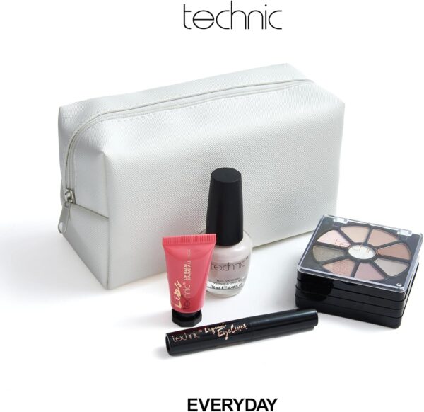 Technic Cosmetic Bag Set - Full Make Up Kit - 14 Mini Essentials for Eyes, Lips, Face & Nails In a Portable Storage Bag - Perfect For Overnight Trips and Holidays - Vegan and Cruelty Free
