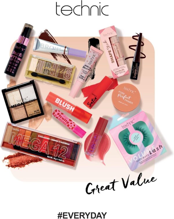 Technic Mega Trends 14 Piece Gift Set - Full Size Cosmetic Gift Box - Products for Eyes, Cheeks, Face & Lips - Perfect for Makeup Enthusiasts - Vegan & Cruelty Free