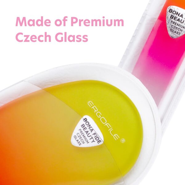 Bona Fide Beauty Czech Glass Nail File Set, 2Pc Ergonomic Fingernail File Set with Protective Sleeves (Sunset Color)