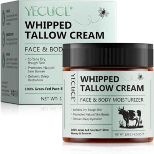 Beef Tallow Skin Care, Organic Beef Tallow Face Cream, Grass Fed Beef Tallow Moisturiser, Natural Beef Tallow for Skin, Whipped Tallow and Honey Balm for Dry Skin Deeply Nourishing for Face & Body