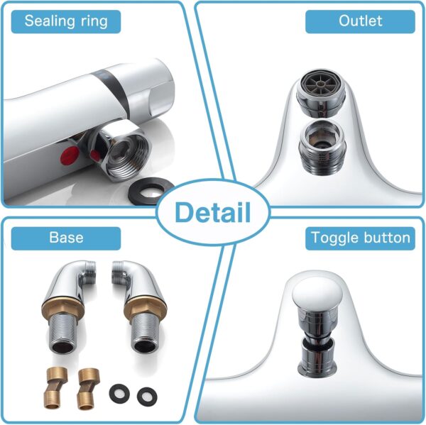 Thermostatic Bath Shower Mixer Tap, AIMOYO Deck Mounted Thermostatic Bath Tub Taps, Solid Brass Thermostatic Bathtub Shower Mixer Bar Valve, Thermostatic Bath Mixer Taps with Shower, 180mm