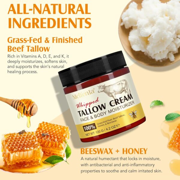 Beef Tallow for Skin,Meifenla Tallow and Honey Cream Natural Tallow Face Moisturizer, Organic Hydrating Beef Tallow Balm Deeply Moisturizing for Face & Body Skin Care