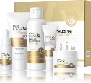 Snail Mucin Essence Skincare Set,5PCS Snail Korean Skin Care for Teenage Girls,Cleanser Toner Moisturiser Set,Facial Kit for Women and Men Hydrating & Anti-Aging,Improve Dull Skin
