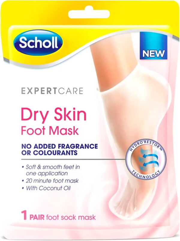 71h7f4v4fNL._AC_SL1500_.jpg Scholl ExpertCare Dry Skin Foot Mask - Nourishing Foot Mask with Coconut Oil, Urea, and Shea Butter - 24-Hour Moisture for Dry Foot Skin - 1 Pair of Foot Mask Socks, One Size