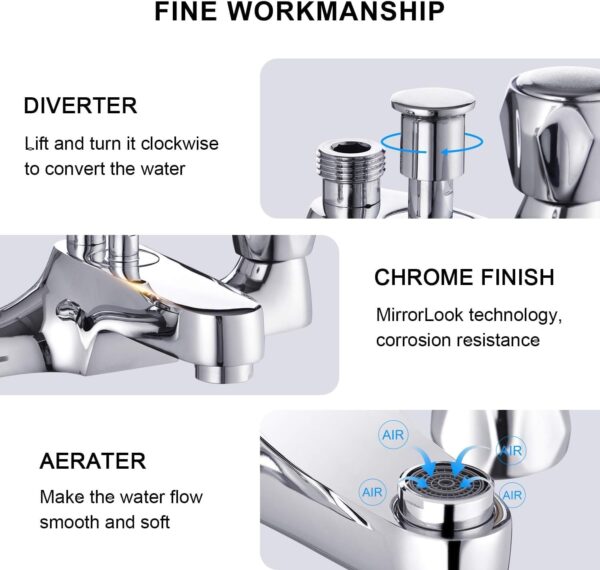 Hapilife Bathroom Bath Taps with Shower Attachment Mixers Chrome Brass Bath and Shower Taps