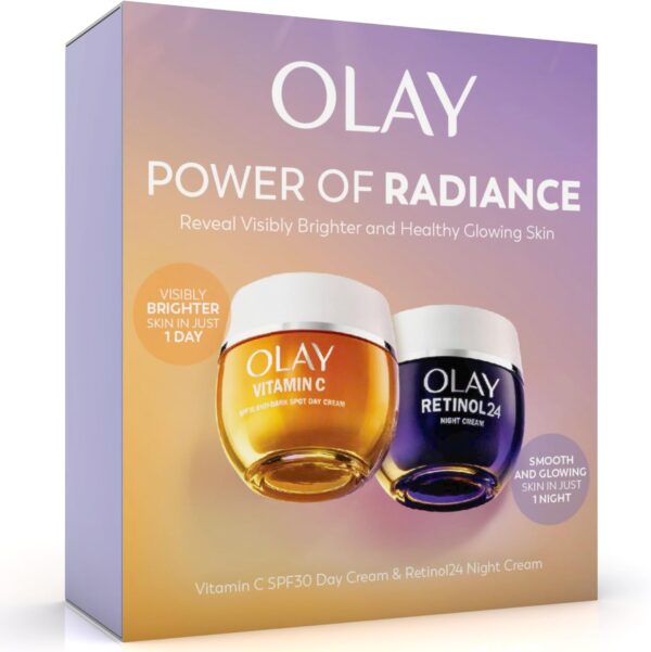 71hNS5H2oL._AC_SL1500_.jpg Olay Skincare Giftset: Vitamin C Anti-Dark Spot SPF 30 Face Moisturiser Day Cream 50ml + Retinol 24 Night Cream Face Moisturiser 50ml, for Glow, Brightening and Overnight Renewal