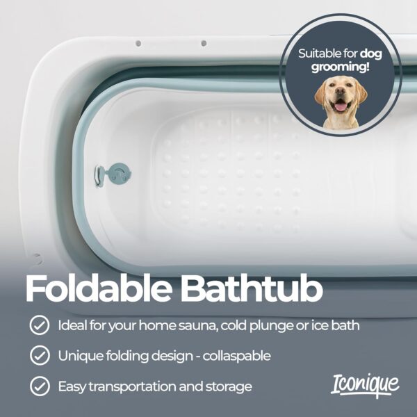 Iconique Collapsible Portable Folding Bath Tub | Portable Sauna, Freestanding, Shower, Cold Plunge Pool, Outdoor Pool, Ice Bathtub | 142cm x 60cm x 58cm | For Adults, Children, Pets, Dogs | Light Blue