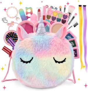 Anpro Pretend Makeup Sets for Girls, Kid-Safe Washable Fake Play Real Make up Set Starter kit, Childrens Princess Pretend Play Toys Presents, Birthday Toys Gift for 3 -12 Years Old Girl