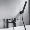 Luckyhome Bath Shower Filler Mixer Tap - Double Lever Chrome Solid Brass with Shower Hand, Black