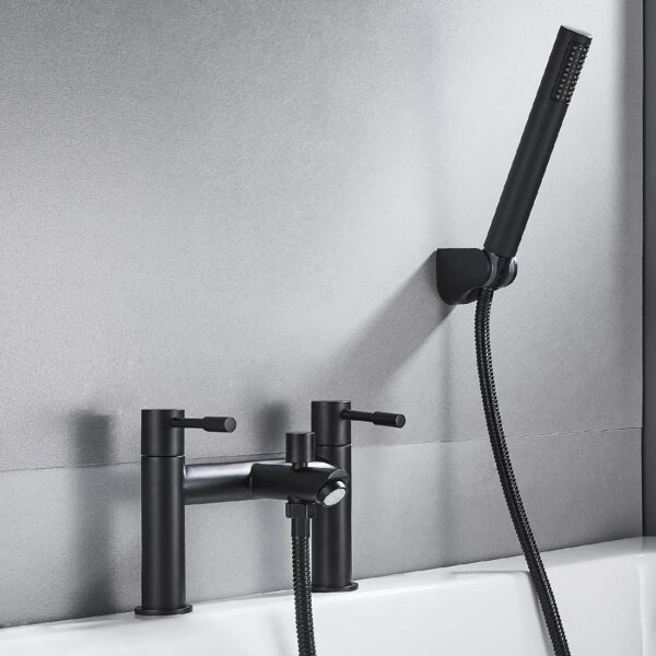 Luckyhome Bath Shower Filler Mixer Tap - Double Lever Chrome Solid Brass with Shower Hand, Black