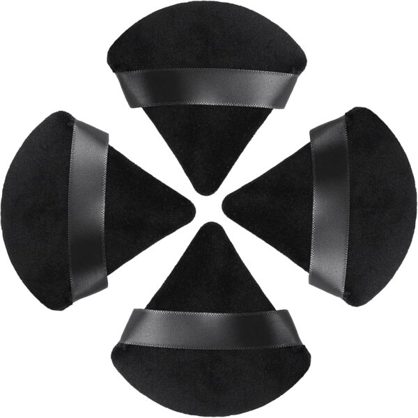 HEYMKGO Triangle Powder Puffs for Pressed Powder, 4 Pcs, Velvet Setting Makeup Sponge with Strap, Reusable Wet Dry Dual-use Face Make Up Cosmetics Cleansing Beauty Puff