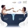 140cm Extra Large Portable Foldable Bathtub with Metal Frame for Adult, Family SPA Soaking Tub with Cover for Small Bathroom, Thicken Multiple Layer Bathtub with Lid (Milk Style with Metal Frame)