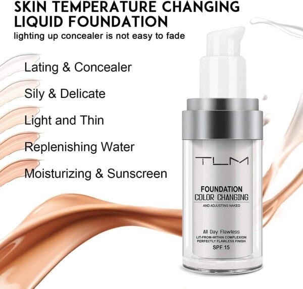 Find Back 2PACK TLM Flawless Colour Changing Warm Skin Tone Foundation,Naturally Blends Moisturizing Foundation Makeup,Long Lasting Poreless Liquid Cover Concealer SPF 15 for Face Makeup, Beige