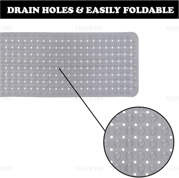 VELVETIO Bathtub Mat Non Slip - 70x38cm Medium Long Shower Mats Non Slip Anti Mould, Anti Slip Bath Mats with Suction Cups and Drain Holes, Machine Washable, Grey