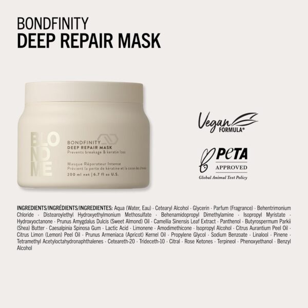 Schwarzkopf Professional BLONDME Bondfinity Deep Repair Mask Hair Treatment Strengthening Creating Bonds Smoothing And Protecting Porous Hair Hydrating And Softening 200 ml