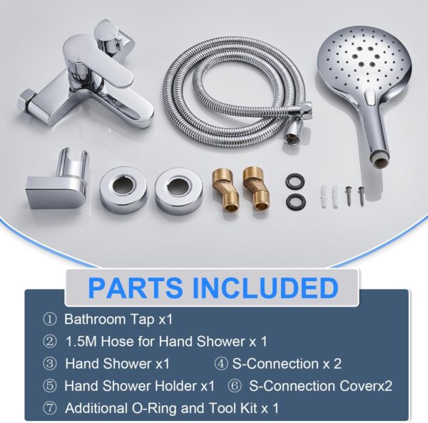 KINKIBOS Wall Mounted Bath Mixer Tap with 3-Spray Handheld Shower Head, Newly Upgraded Diverter, Bathroom Bath Shower Filler Tap, Single Lever Bath Shower Mixer, Solid Brass Chrome