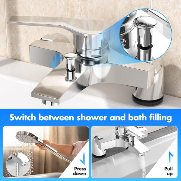 Marketero Bath Mixer Taps, Modern Single Lever Bath Shower Filler Mixer Tap with Dual Outlet Ceramic Valve for Bathroom Brass Chrome