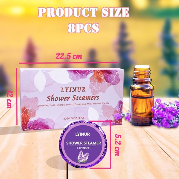 LYINUR 8 Pcs Shower Steamers Aromatherapy with 8 Scents, Shower Bombs Steamer with Essential Oils for Relaxation, Bath Bombs Sets Unique Gift for Women Mum, Christmas Stocking Fillers