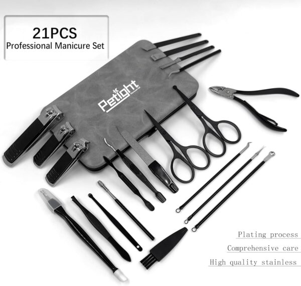 Manicure Set 21 Pcs Professional Pedicure Kit Nail Clippers Set Stainless Steel Care Tools Grooming Kit With Travel Case Cuticle Remover Toe Toenail Cutter Set For Thick Nails Men Women Gift (Black)