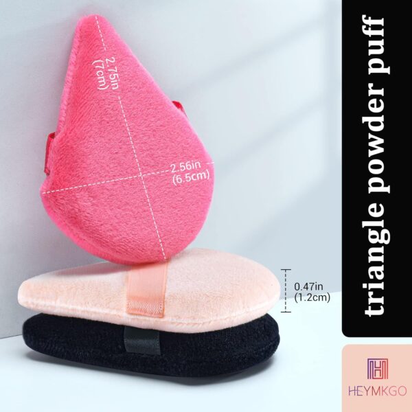 HEYMKGO Triangle Powder Puffs for Pressed Powder, 4 Pcs, Velvet Setting Makeup Sponge with Strap, Reusable Wet Dry Dual-use Face Make Up Cosmetics Cleansing Beauty Puff