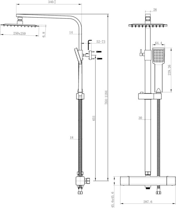 71ixpG017L._AC_SL1500_.jpg Biubiubath Thermostatic Mixer Shower Set, Anti-Scald Exposed Thermostatic Shower Valve,Height Adjustable Shower Mixer Set,Square Handheld & 10 inches (250mm) Overhead Rainfall Shower,Matt Black
