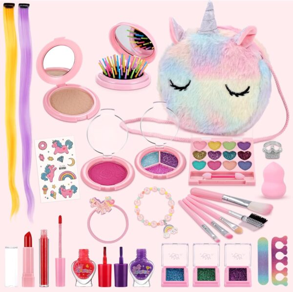 Anpro Pretend Makeup Sets for Girls, Kid-Safe Washable Fake Play Real Make up Set Starter kit, Childrens Princess Pretend Play Toys Presents, Birthday Toys Gift for 3 -12 Years Old Girl