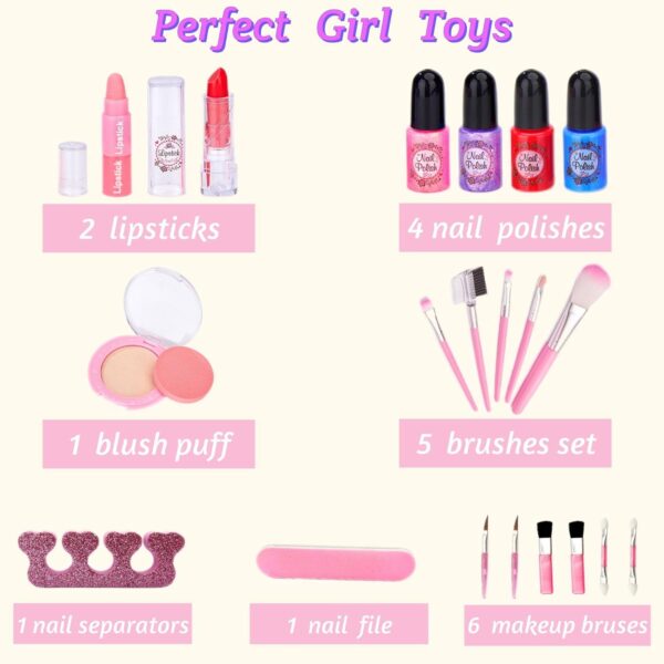 Chennyfun Kids Makeup Sets for Girls, 53 Pack Real Washable Make Up Set Toy for Little Girl Age 3 4 5 6 7 8 9 10 Years with Pink Butterfly Drawer Box for Girls Christmas Birthday Play Game