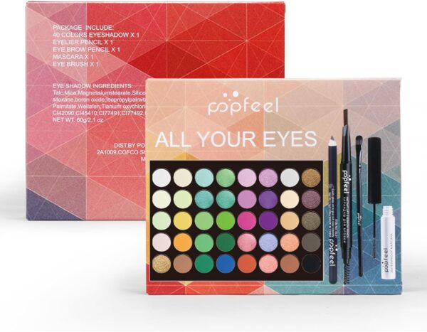 LHLXZQ Eyes Makeup Set, Inclundes 40 Colours Eyeshadow Palette Eyeliner Eyebrow Pencil Mascara and Makeup Brushes, Portable Travel Essential Starter Cosmetic Set for Teen Girls Women, 01B