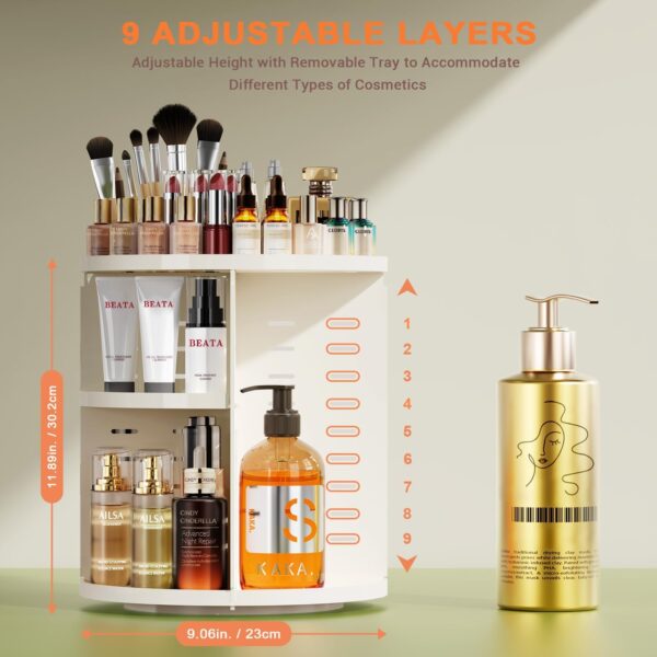 Auxmir Makeup Organiser, 9 Layer Large Capacity Beauty Cosmetic Storage for Perfume Jewellery, Revolving 360° Rotatable Makeup Holder Stand for Dressing Room, Bathroom, Bedroom, White