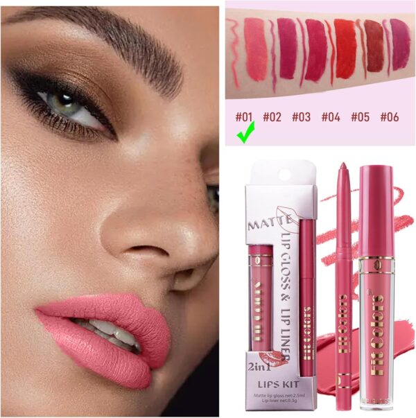 Lip Liner And Lipstick Set, Matte Liquid Lipstick Lip Liner Set Long Lasting Moisturizing Velvety Lipstick Matte Pink Lip Gloss Waterproof Non-Stick Cup Liquid Lipstick Lipliner Make Up Gift Set