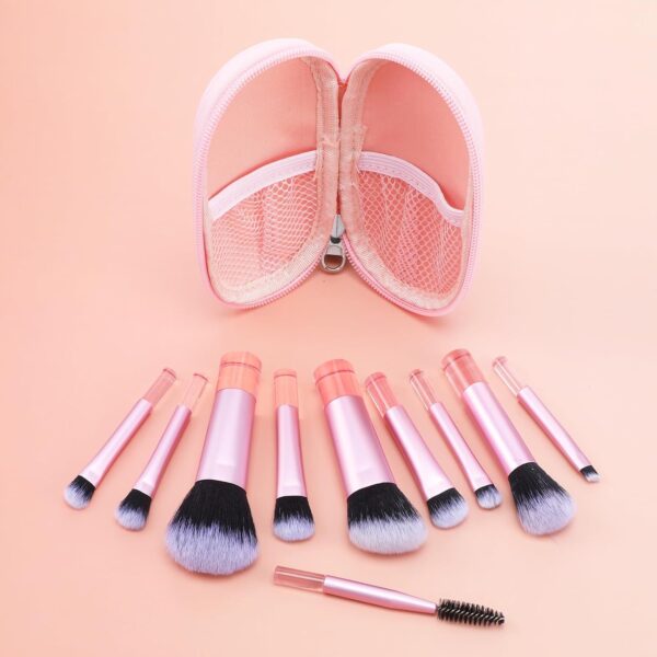 10 Pcs Travel Makeup Brush Set Pink Mini Makeup Brushes Travel Size With Pack Portable Small Eyeshadow Eye Lipstick Foundation Brush Shadow Contour Blush Concealer