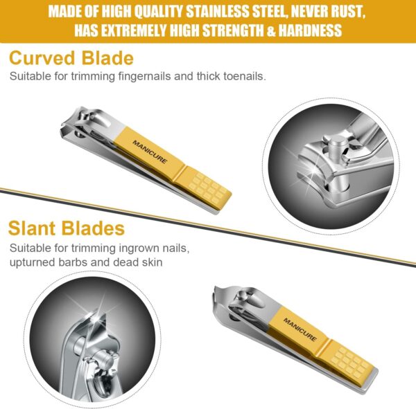 Manicure Set Professional Nail Clippers Pedicure Kit, 16 pcs Stainless Steel Nail Care Tools Grooming Kit with Luxurious Travel Leather Case for Thick Nails Men Women Gift (Yellow)