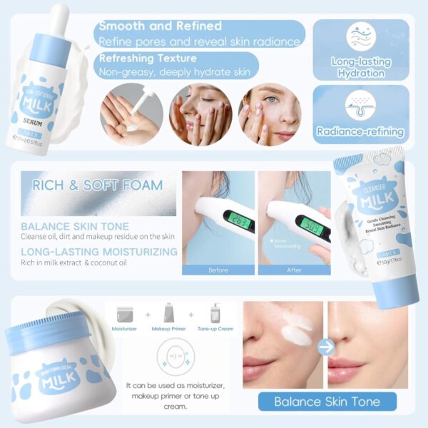 Milk Skin Care Sets & Kits - Skin Care Gift Set for Women - Gifts For Teenage Girls - Skincare Set Cleanser, Serum, Face Cream,Eye Cream,- Facial Kit for Moisturising (8pcs)