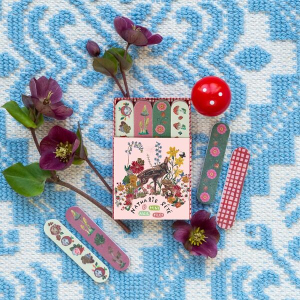 Vintage & Co x Nathalie Lete Forest Folk Nail Files | Manicure Nail Filer | Mini Nail Files | Mini Gifts | Four Different Designs | Travel | Women | 8 in Display Tray
