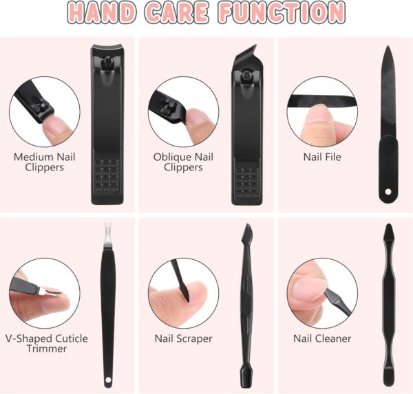 Manicure Set, 19 Pieces Professional Stainless Steel Nail Clippers with Black Leather Storage Case, Portable Care Kit for Travel or Home, Gifts