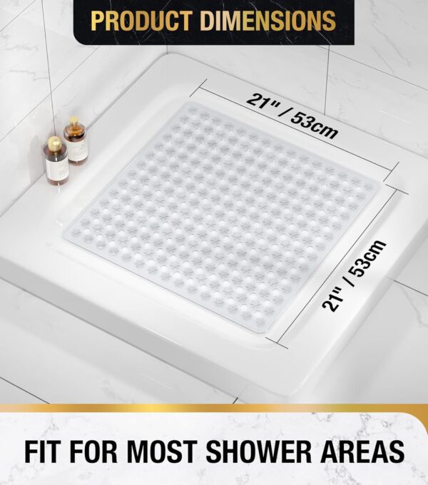 HITSLAM Shower Mat Non Slip Anti Mould, Bath Mat Anti Slip With Suction Cups and Drain Holes, Square Shower Mat for Inside Shower 53 x 53cm, Machine Washable Bath Mat for Tub, Clear