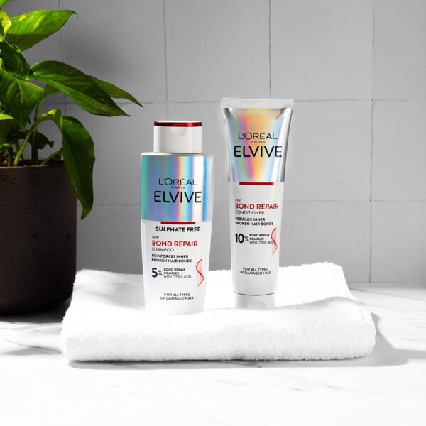 L’Oreal Paris Elvive Bond Repair Routine Set for Damaged Hair, Shampoo 200ml and Conditioner 150ml, Deep Intensive Hair Repair Treatment, Rebuild Broken Hair Bonds