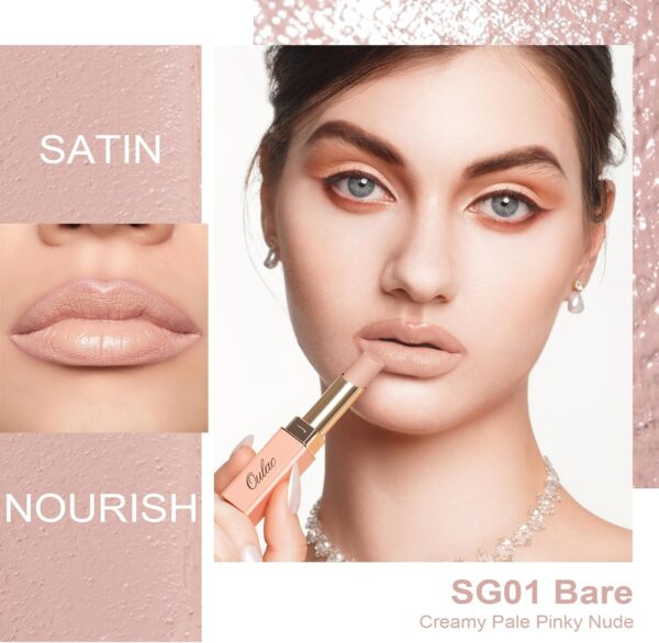 Oulac Nude Moisturising Lipstick - Beige Lip Balm Tinted, Nourishing Lips, Lip Base Primer, Satin Matte Finish, Creamy Texture, Highly Pigmented, With Shea Butter, Vegan Clean Beauty 4g SG01 Bare